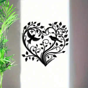 1PC Heart Tree & Birds Metal Wall Sculpture 15.74x15.19 inch Tree of Life Style Halloween & Christmas Gift Home Decor