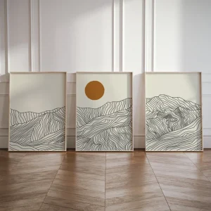 3pcs/set Japanese Alps Sunrise Canvas Print Abstract Line Landscape Wall Art Poster for Modern Living Room & Home Decor