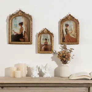 Antique Arch Shaped Photo Frame Gold Carved Embossed Resin Picture Frame for Home Office Photo Display Tabletop Wall Hanging