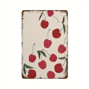 Retro Cherry Art Metal Tin Sign Fun Food Pop Art Wall Decor for Kitchen Bar Cafe Garage 8x12 Inch