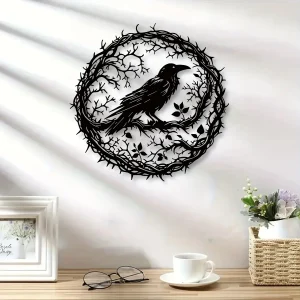 Gothic Metal Raven Wall Art Birds on Branch Decor Metal Crow Wall Sign Iron Art Home Decoration